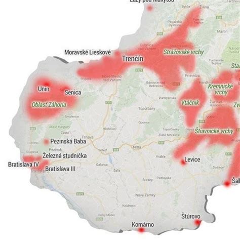 Mapa zobrazujúca lokality s výskytom moruše čiernej na Slovensku