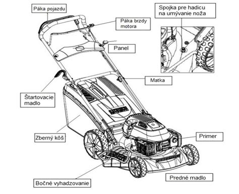Schéma mechanizmu pojazdu benzínovej kosačky