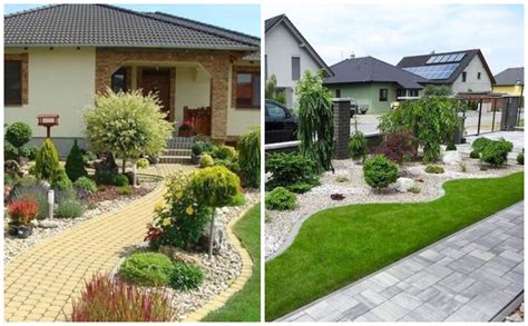 návrh predzáhradky s kamennou cestičkou a nízkymi trvalkami