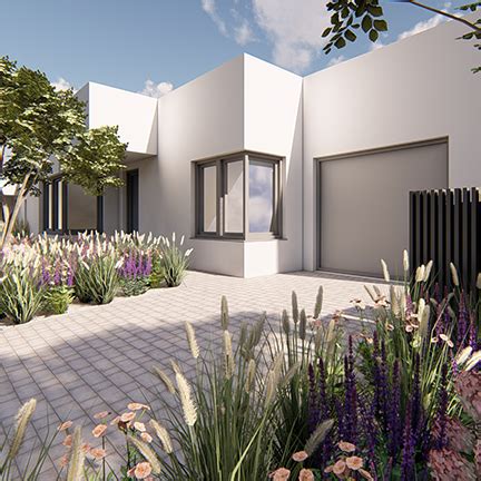 moderná predzáhradka s minimalistickou výsadbou a štrkovým povrchom