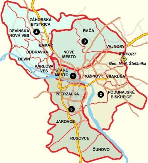Mapa oblasti Bratislavy so zobrazením stavby Twin City a trasy D4/R7