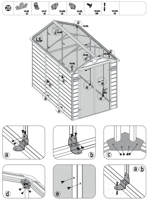 Ilustrácia záhradného domčeka G21 PAH 523 s rôznym záhradným náradím a vybavením vo vnútri.