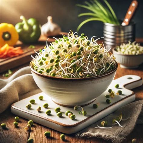 Detailný záber na sušenú fazuľu mungo a čerstvé naklíčené výhonky