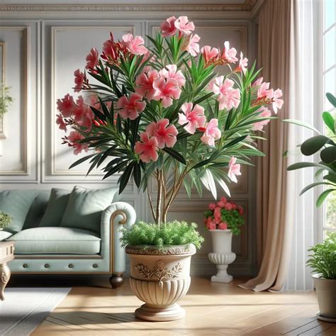 Oleander rastúci na slnečnom mieste pri stene