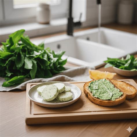 Pesto z medvedieho cesnaku v miske s čerstvými listami