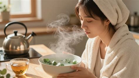 Ilustrácia: Osoba inhalujúca paru z misky s bylinným roztokom