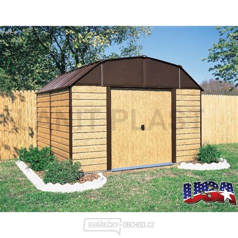 Pohľad na exteriér záhradného domčeka Arrow Woodhaven 1014 s imitáciou dreva