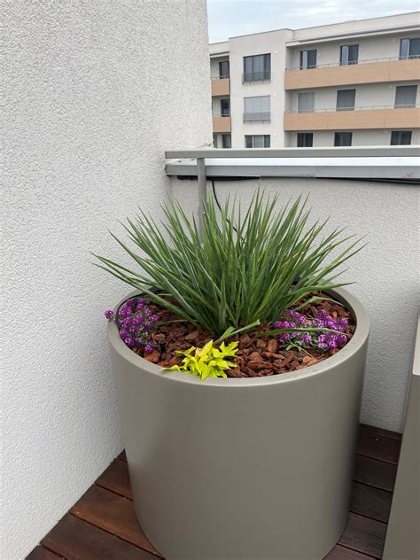 Tematická fotografia rozkvitnutého balkóna s kvetináčmi