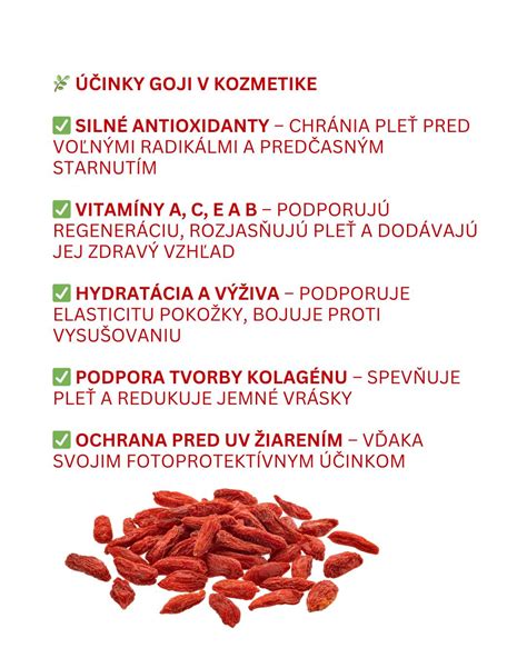 Infografika: Zloženie Goji (vitamíny, minerály, aminokyseliny, antioxidanty)