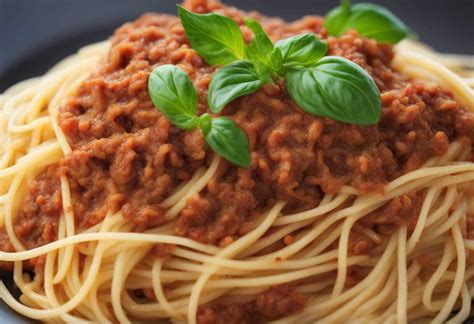 Servírované špagety s mletým mäsom posypané parmezánom a čerstvou bazalkou