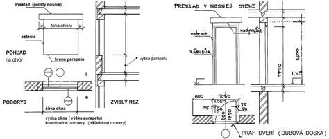 Nákres rámovej konštrukcie stien s otvormi pre okná a dvere