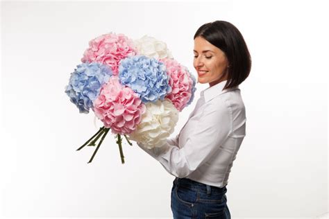 Skladanie kytice hortenzií floristom, dôraz na prácu so stonkou