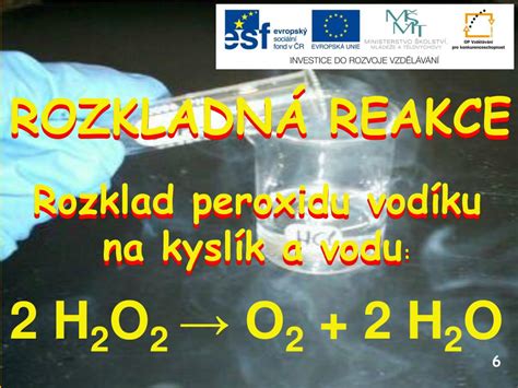 Schéma rozkladu peroxidu vodíka na vodu a kyslík