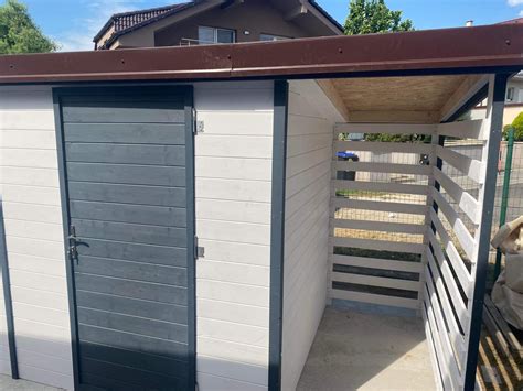 ilustračné foto záhradného domčeka PULA s prístreškom na drevo a rozmermi 5x4m