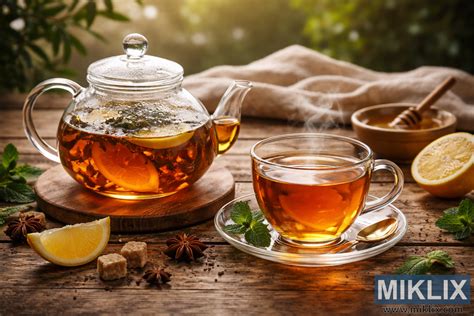 Šálka bylinkového čaju so zázvorom, medom a citrónom.