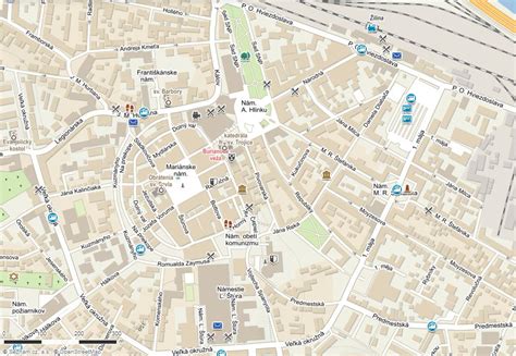 Mapa Žiliny s vyznačenou požičovňou