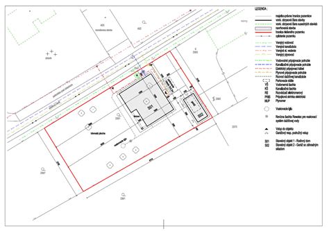 Schematický nákres pozemku s vyznačenými odstupovými vzdialenosťami a rozmermi domu