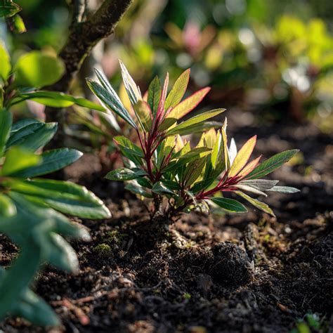 Detail mladých sýtočervených listov pierisu