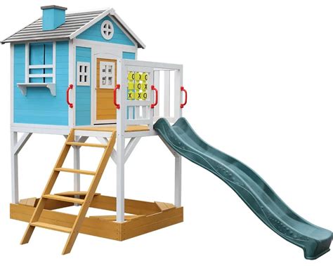 Drevený záhradný domček pre deti s hojdačkou a šmykľavkou