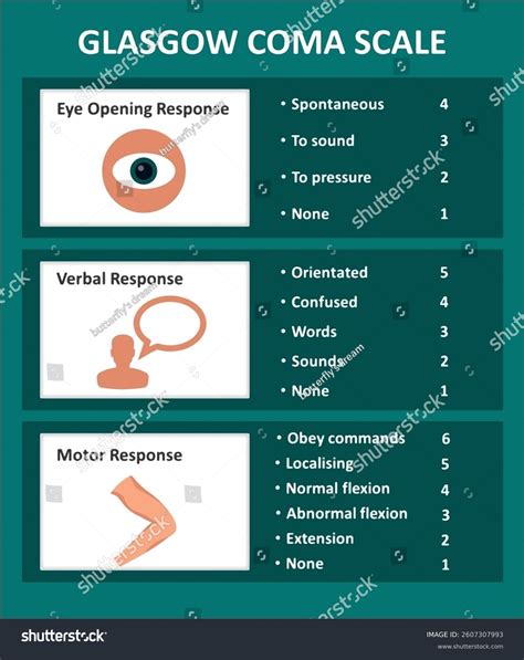 Infografika zobrazujúca stupnicu Glasgow Coma Scale a kritériá hodnotenia vedomia.