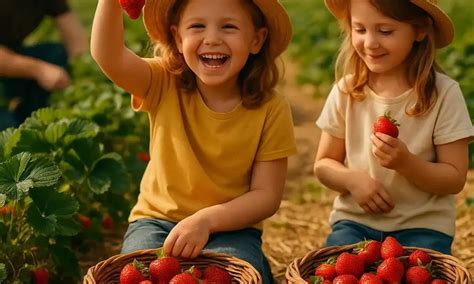 Deti zbierajúce úrodu jahôd