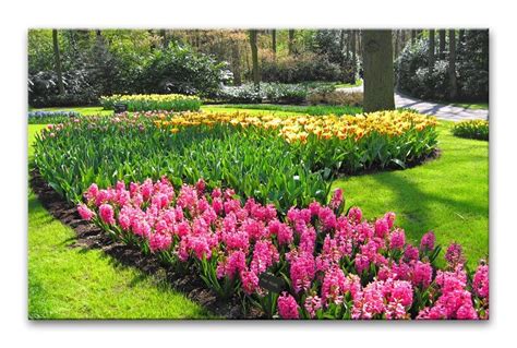 Harmonicky navrhnutá záhrada s rôznorodými kvetmi a rastlinami