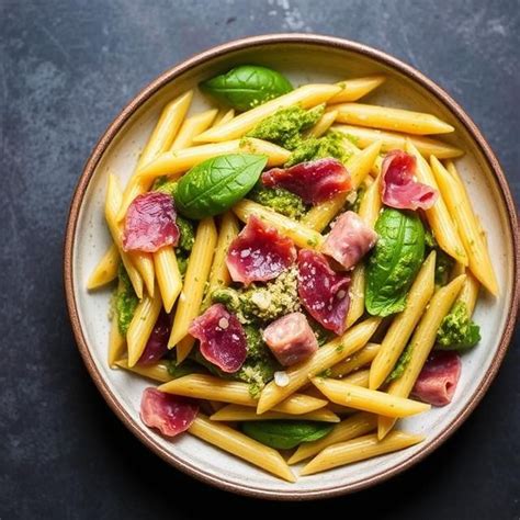 Misky s klasickým zeleným pestom a čerstvými listami bazalky