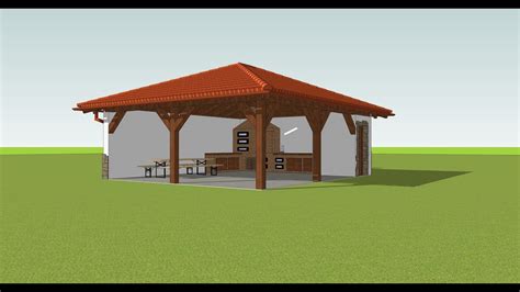 Vizualizácia záhradného altánku s drevenými hranolmi