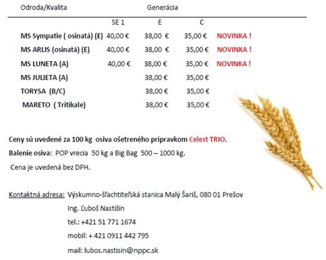 fotografia rôznych odrôd ozimnej pšenice s označením ich kľúčových vlastností