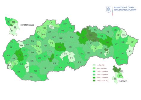 mapa Slovenska zobrazujúca rozloženie pestovania hlavných obilnín