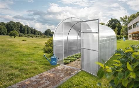 Tematické foto: moderný záhradný skleník s pestovanými rastlinami