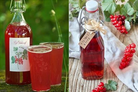 Fotografia rôznych kulinárskych výrobkov z červených ríbezlí (želé, koláč, sirup)