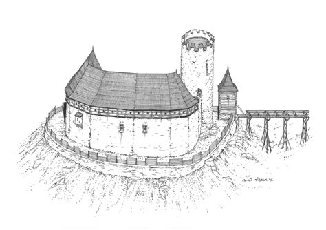 Kresba hradu Strádov s krutou pannou