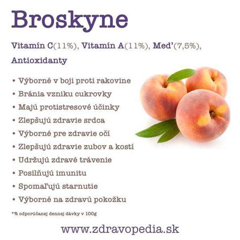 Infografika zobrazujúca nutričné hodnoty broskyne