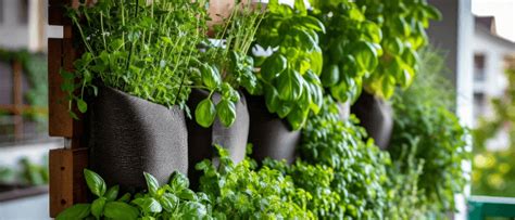 Ilustrácia vertikálnej záhrady na balkóne s bylinkami a paradajkami