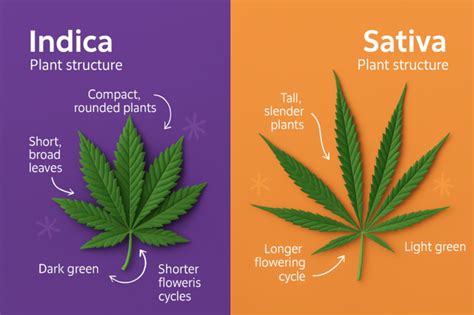 porovnávacia schéma vzrastu rastliny typu sativa a indica