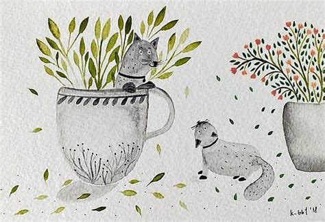 Ilustrácia mačky obhrýzajúcej rastlinu