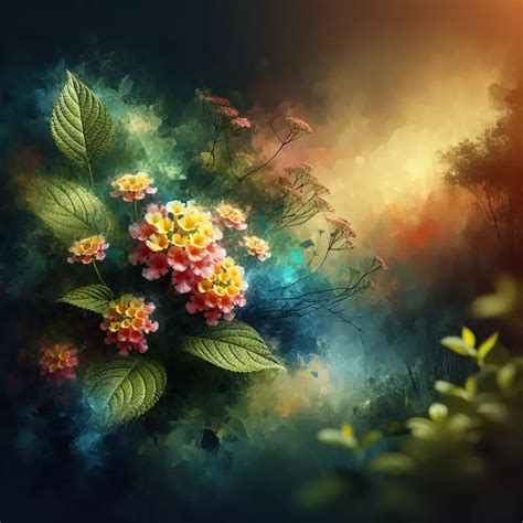 Ilustrácia lantany s rôznofarebnými súkvetiami